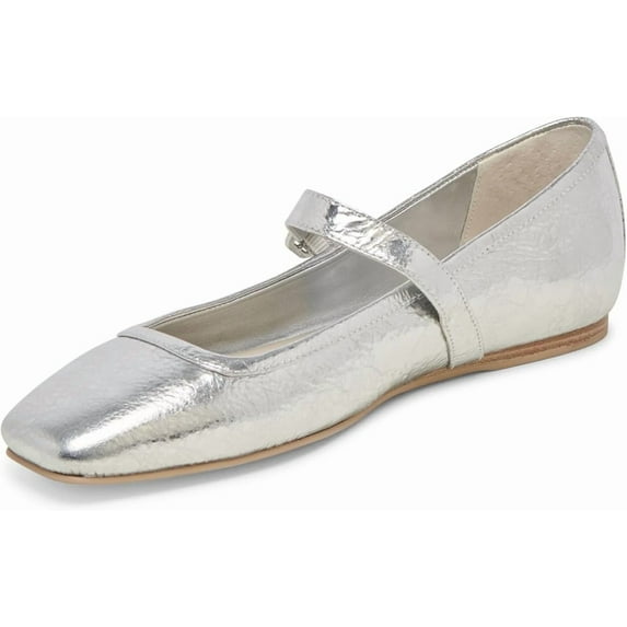Dolce Vita Rodni Silver Distressed Leather Mary Jane Squared Toe Ballet Flats (Silver Distressed Leather, 6)