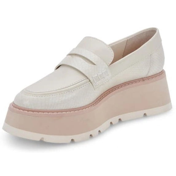 Dolce Vita Tieko Ivory Embossed Stella Slip On Round Toe Chunky Platform Loafers (Ivory Embossed Stella, 9)