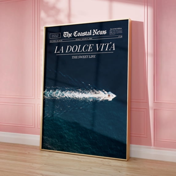 Printable Coint Dolce Vita Trendy Newspaper Yacht Print Preppy Coastal Beachy Dorm Room ...