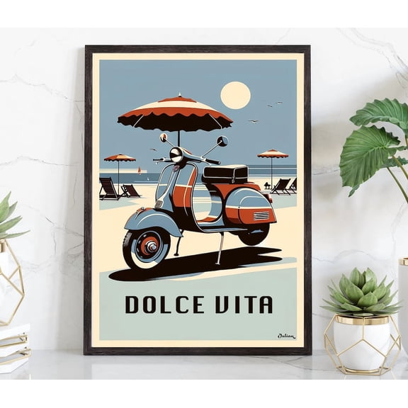 Dolce Vita, Vespa, Italy, Travel Print, Modern UNFRAMED Poster, Wall Art for Decor, Present, 8x12