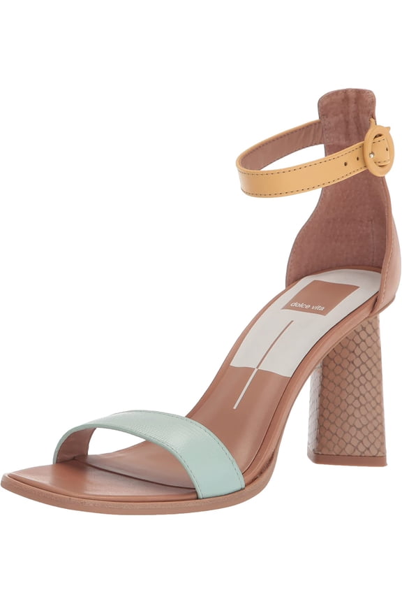 Womens Fionna Heeled Sandal 8.5 Mint Multi Embossed Leather