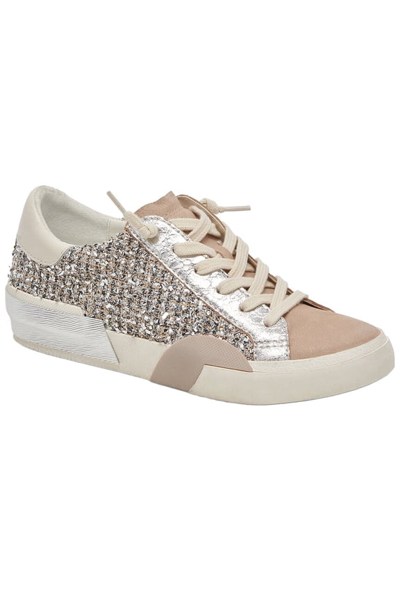 Dolce Vita Zina Leather & Twill Sneaker, 6, Silver