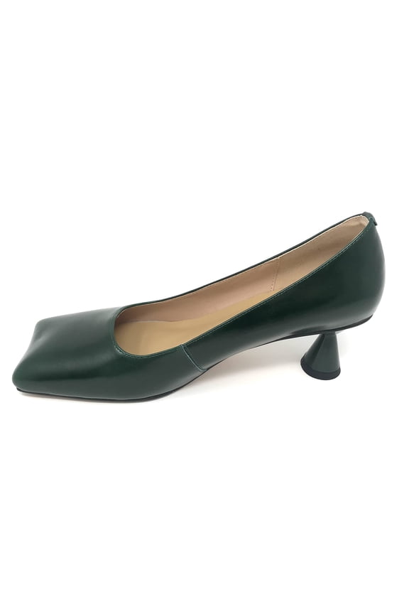Luna Square Toe Round Heel Leather Pump (10, Green, numeric_10)