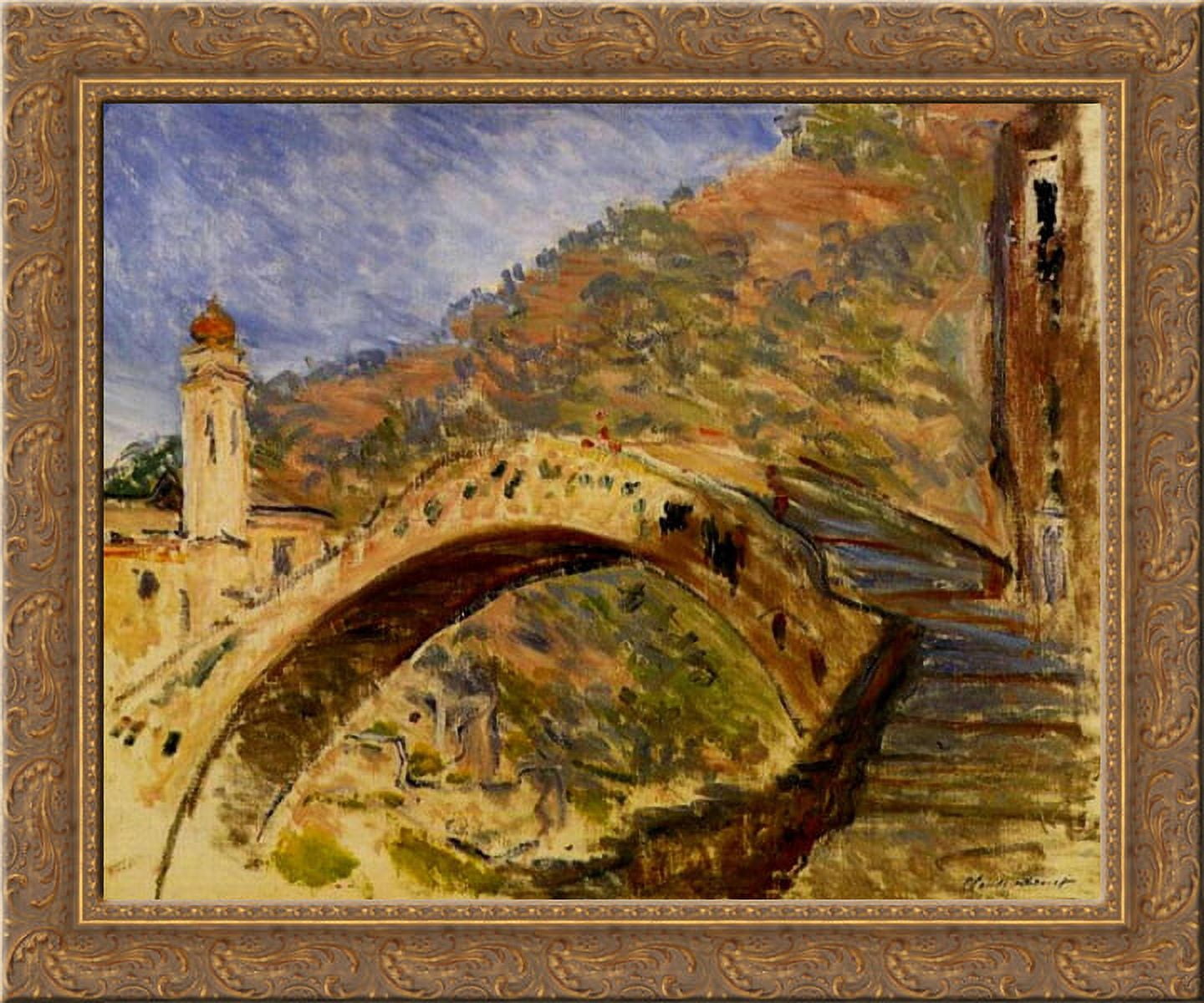 Dolceacqua, Bridge 24x20 Gold Ornate Wood Framed Canvas Art by Monet ...
