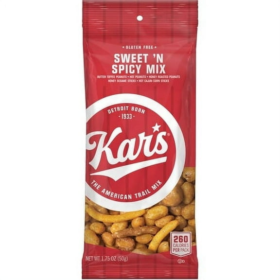 Kar's SN08384 Nuts Caddy, Sweet 'N Spicy Trail Mix, 1.75 oz. Bags, 24 Bags/Pack