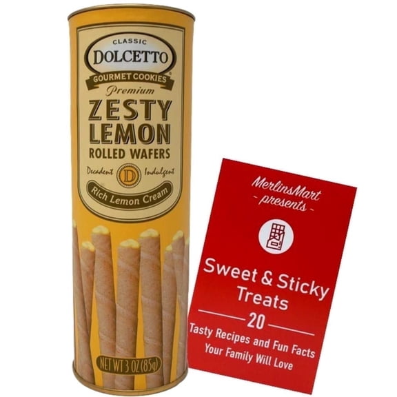 Wafer Sticks, Lemon Creme Filled, Rolled Wafers | Pack of 12 (3 ounces) + MerlinsMart Zine | Dolcetto