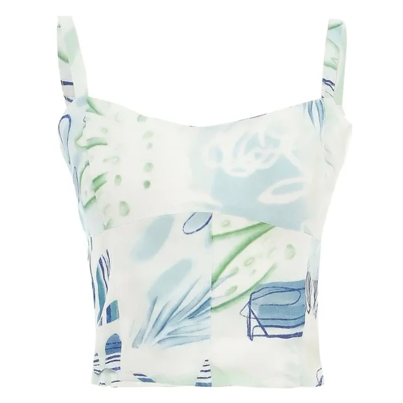 Dolcezza By Wild Curves: City Garden Linen Tank Top.Size:S (US 4-6)