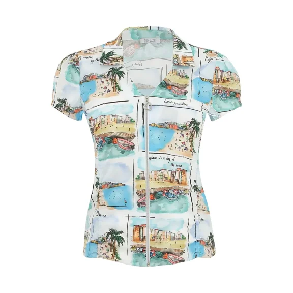 Dolcezza By Wild Curves: La Sable Et La Mer Zip Blouse.Size:XS (US 2-4)