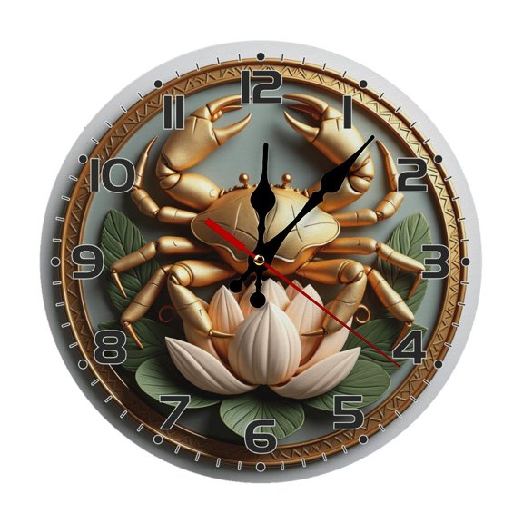 Dold Crab Flower Wall Clock 10 Inch Silent Non Ticking Round Clock Decoration for Living Room Kitchen Bedroom Bathroom Office Classroom
