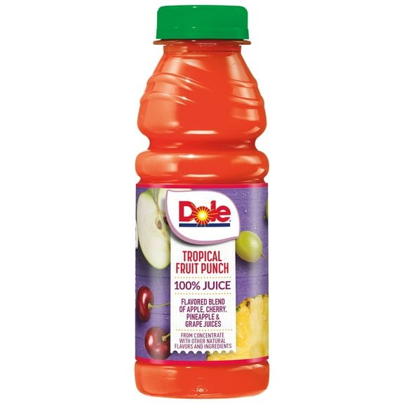 Dole 100% Juice Blend Tropical Fruit Punch Juice Drink, 15.2 fl oz Bottle, Shelf-Stable