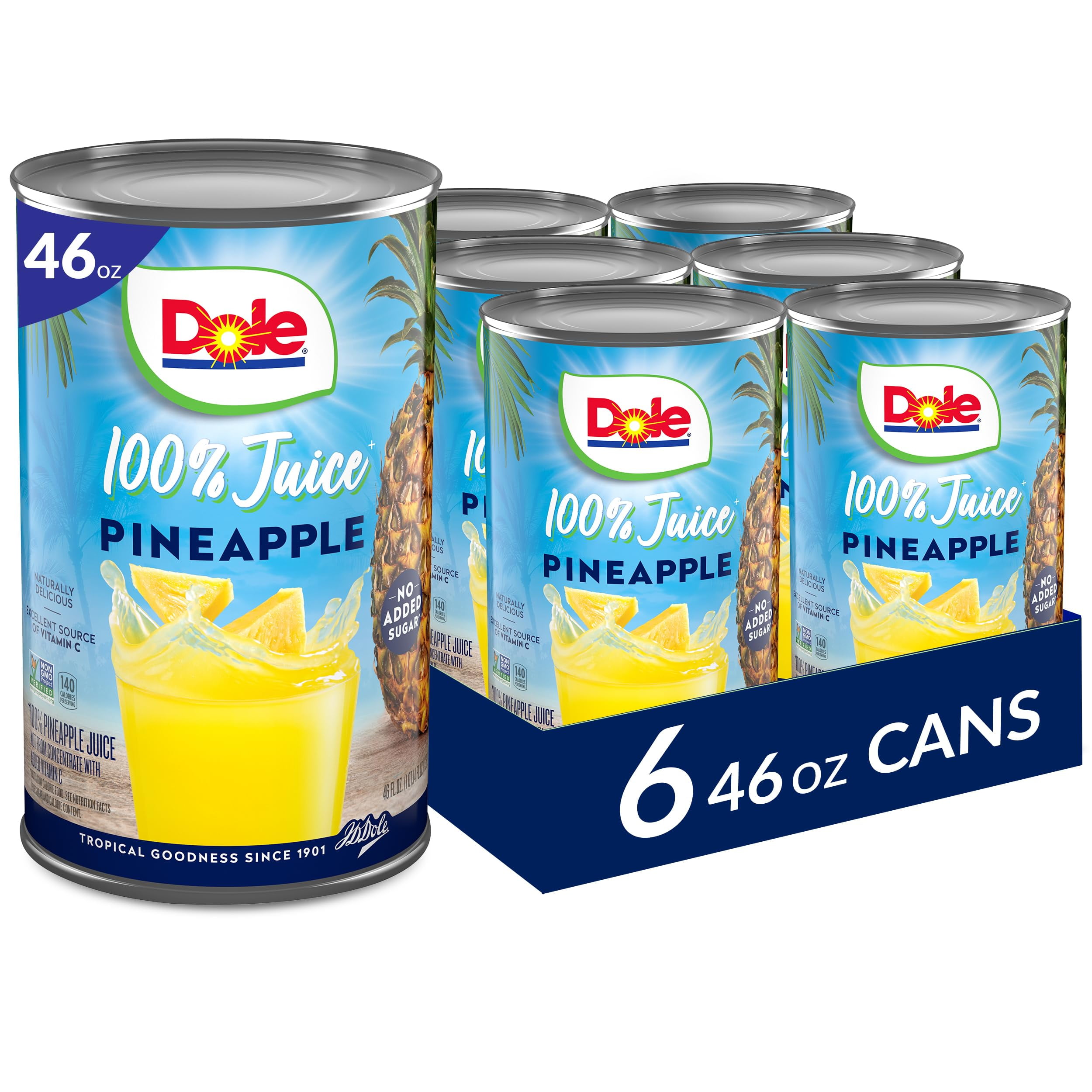 Dole 100% Juice, SCH4&nbsp;Pineapple, 46 Ounce Cans (Pack of 6)