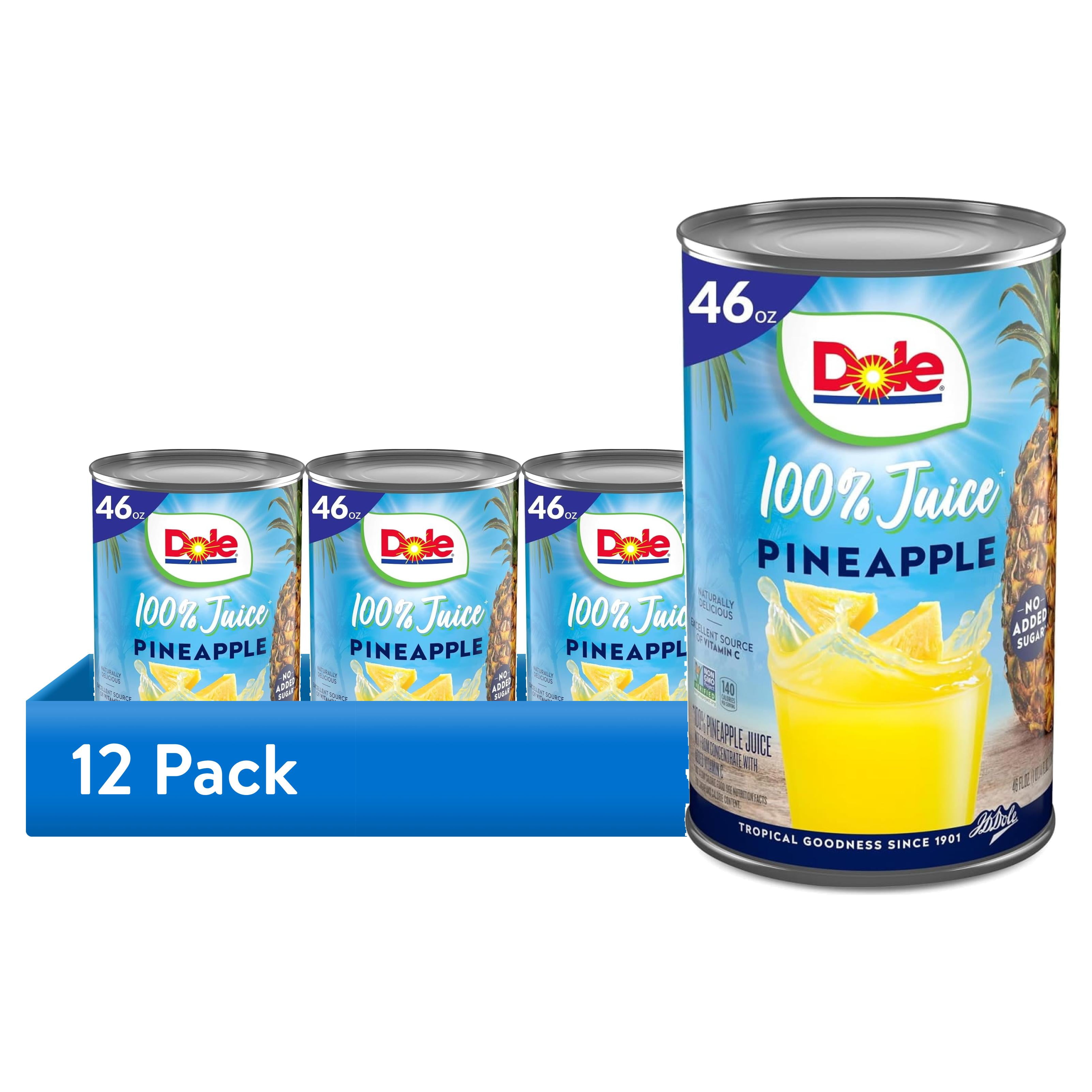 Dole 100% Pineapple Juice, 46 oz, Pack of 12, No Added Sugar