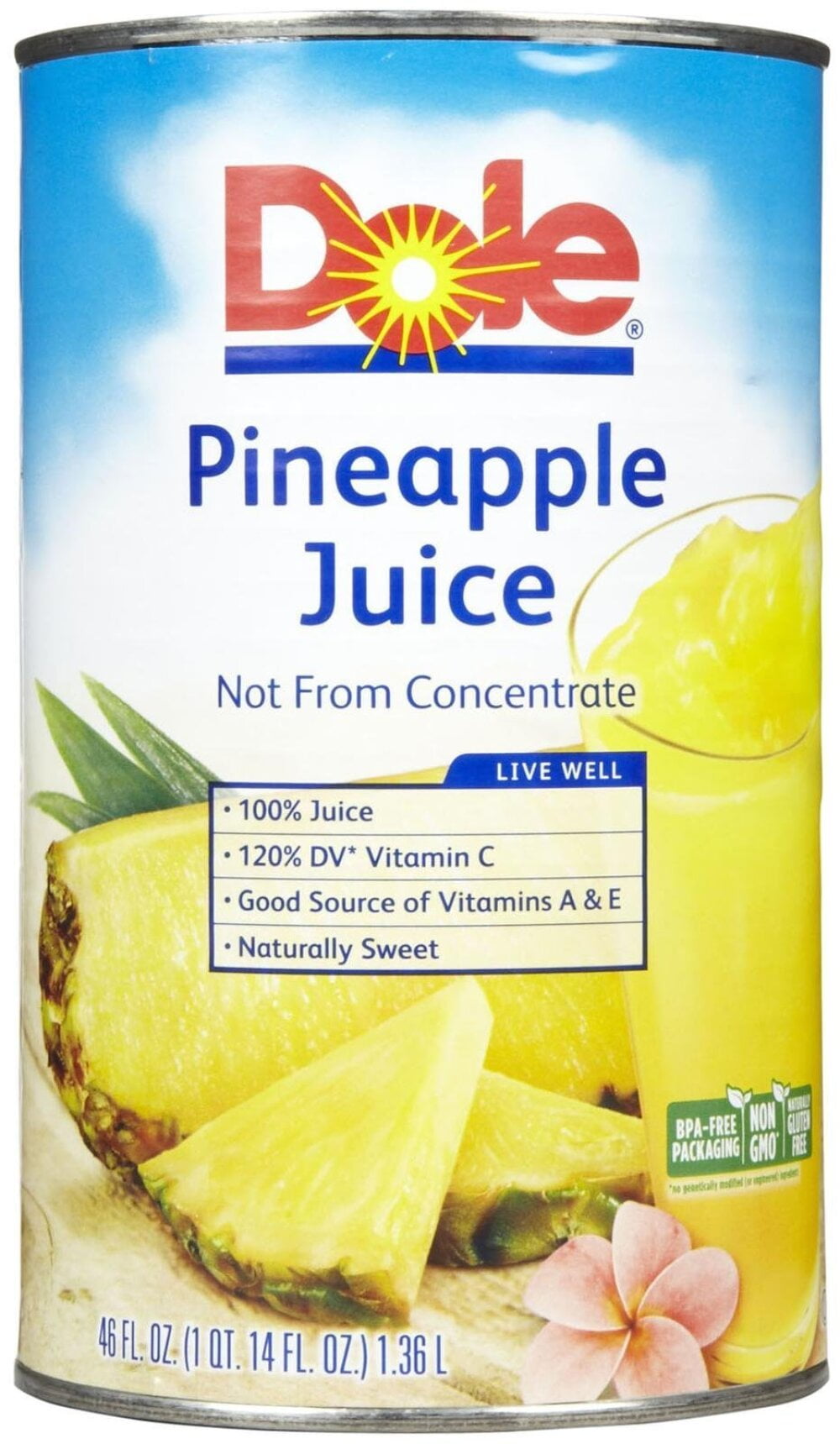 Dole 100% Pineapple Juice - 46 oz (Pack of 24)