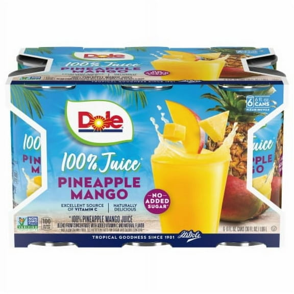 Dole 100% Pineapple Mango Juice 6 - 6oz Cans