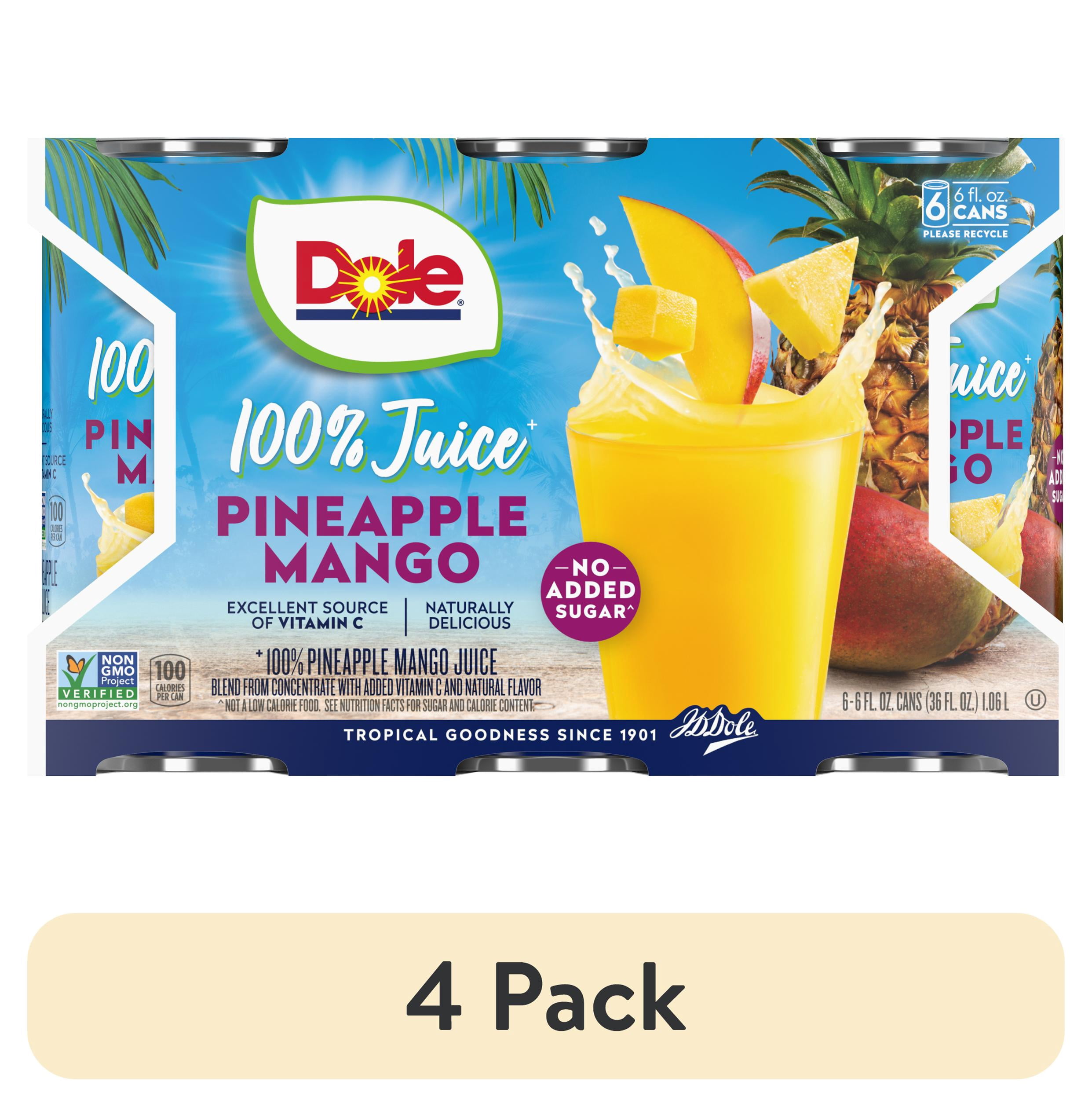 (4 pack) (6 Cans) Dole 100% Pineapple Mango Juice, 6 fl oz Can