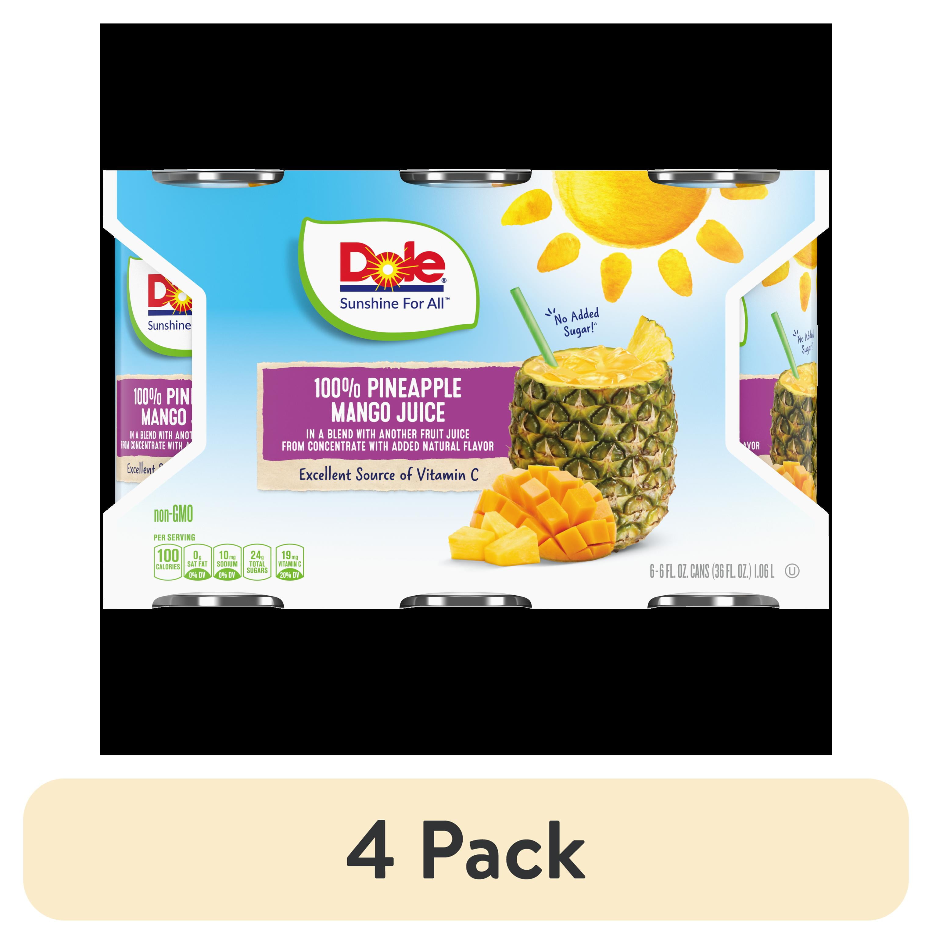 (4 pack) Dole 100 Pineapple Mango Juice, 6 Fl oz, 6 Count
