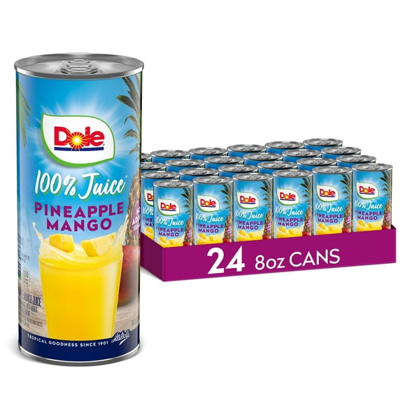 Dole 100% Pineapple Mango Juice, No Added Sugar, Excellent Source of Vitamin C, 100% Fruit Juice, , 8.0 Fl Oz (Pack of 24)