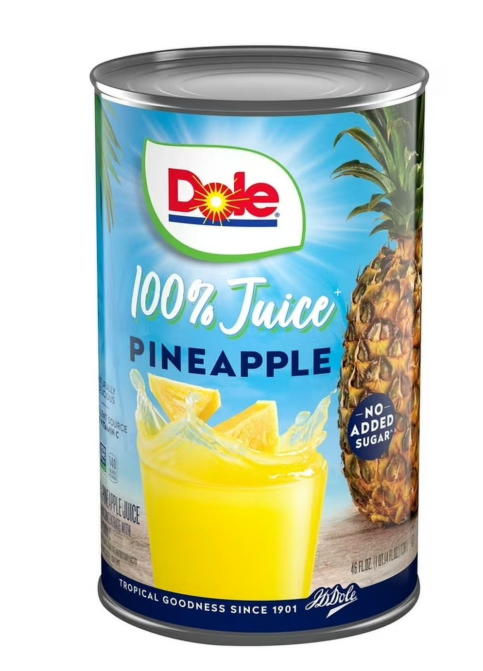 Dole All Natural 100% Pineapple Juice, 46 fl oz Can (Pack of 2)