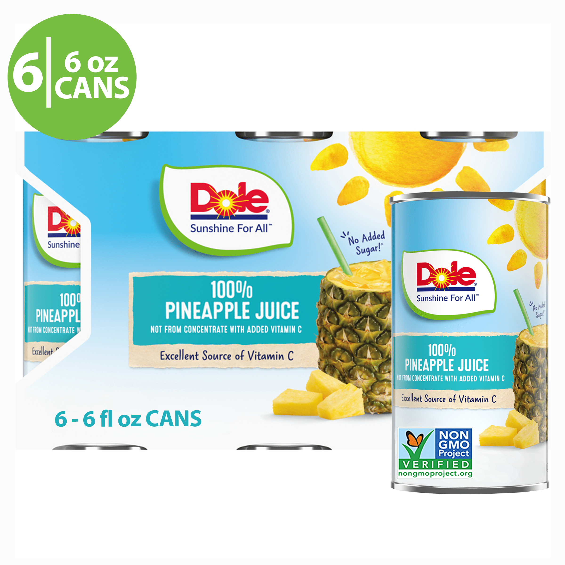 Dole All Natural 100 Pineapple Juice Can, 6 fl oz, 6 Count
