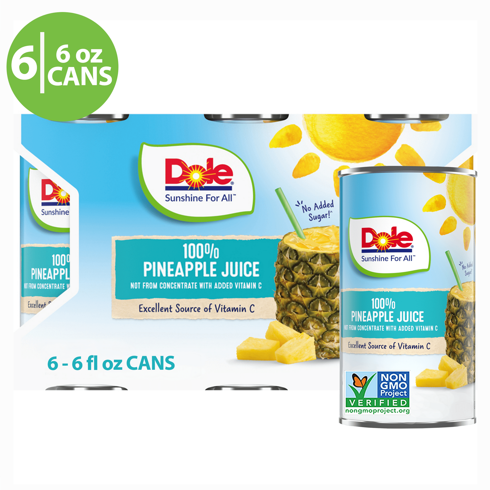 Dole All Natural 100% Pineapple Juice Can, 6 fl oz, 6 Count