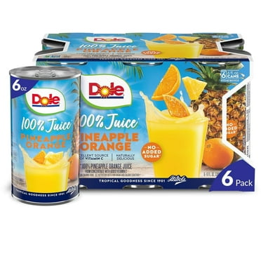 Dole All Natural 100% Pineapple Orange Juice, 6 fl oz, 6 Count Cans
