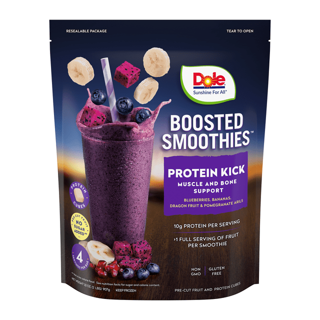 Dole Boosted Blends Frozen Blueberry and Banana Protein Smoothie Blend ...