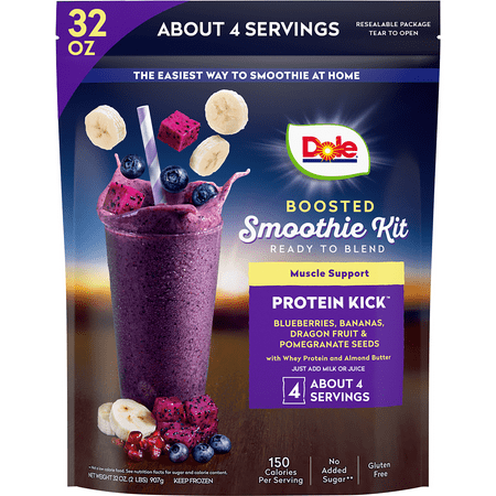 Dole Boosted Blends Frozen Blueberry and Banana Protein Smoothie Blend, 32 oz