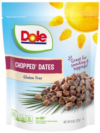 Dole California Chopped Dates, No Preservatives, 8oz Resealable Pouch