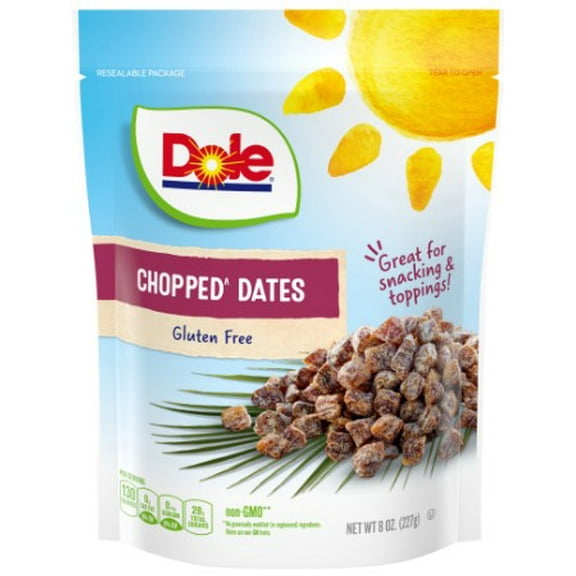 Dole California Chopped Dates, No Preservatives, 8oz Resealable Pouch