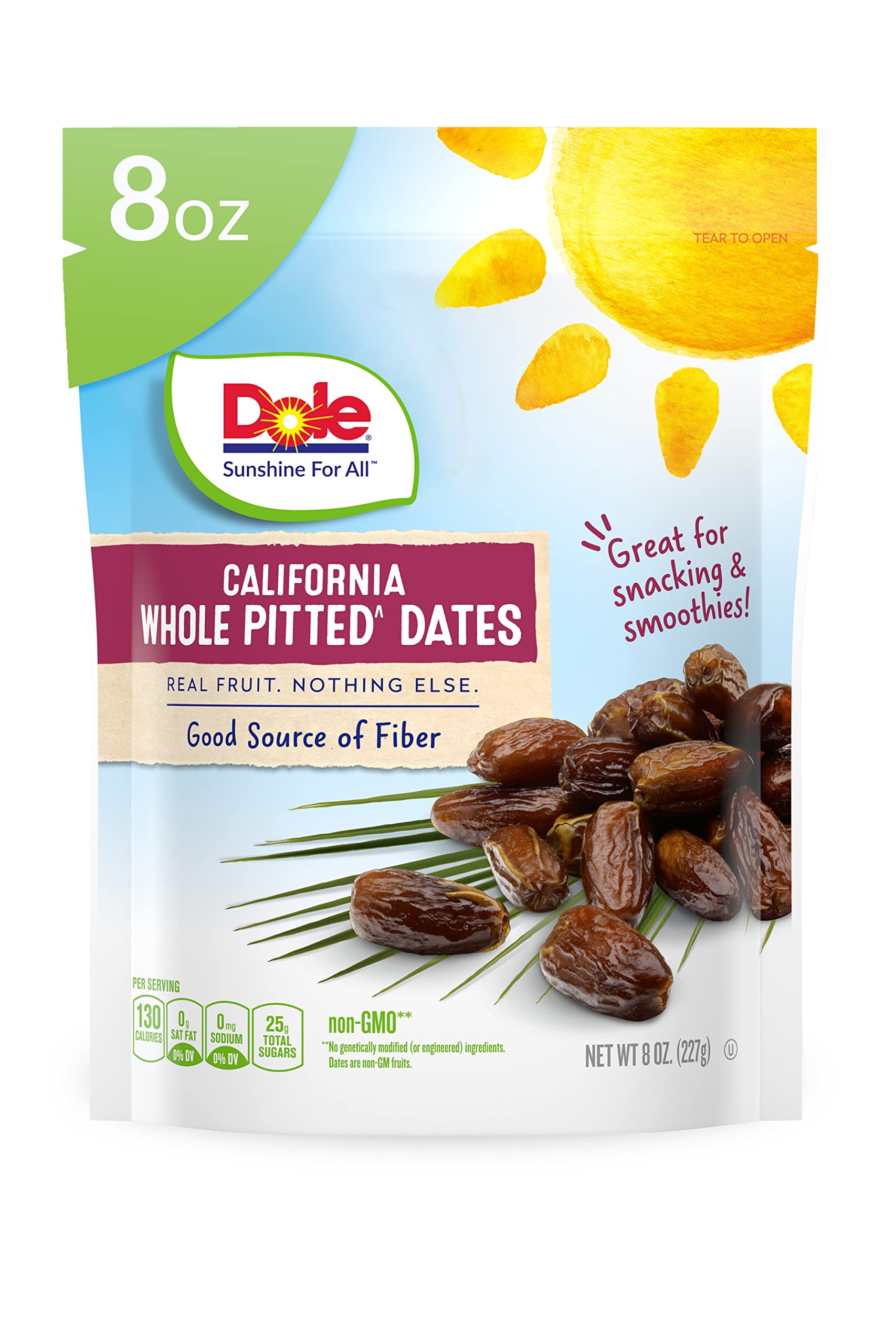 Dole California Whole Pitted Dates, Dried Fruit, Gluten Free Snack, 8
