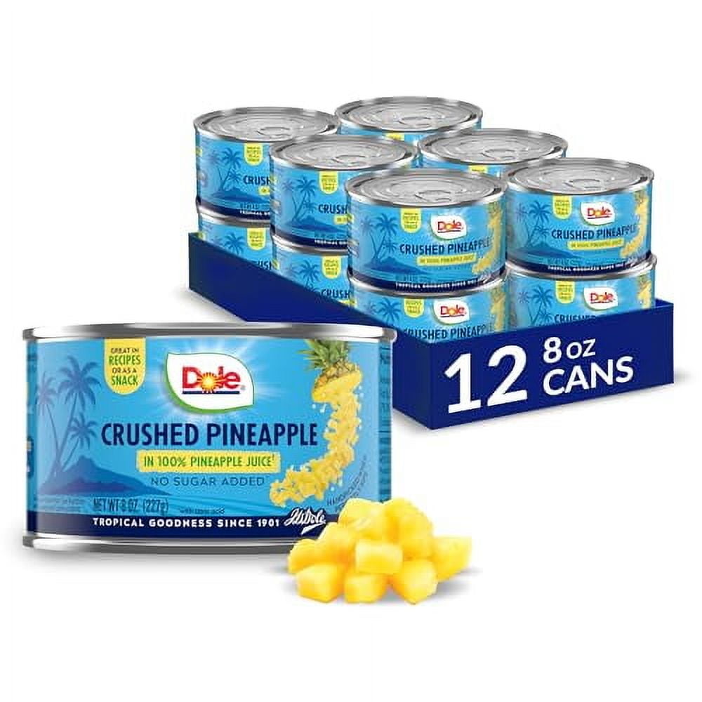 Dole Canned Fruit, Crushed Pineapple in 100% Pineapple Juice, Gluten Free, Pantry Staples, 8 Oz, 12 count, Packaging May Vary