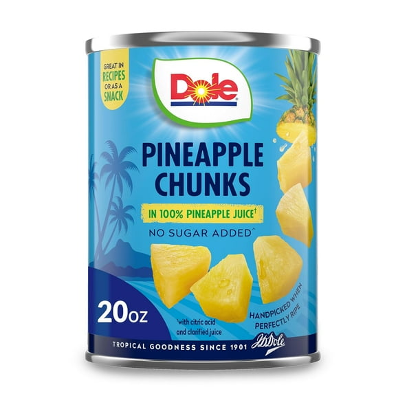 Dole Canned Fruit, Pineapple Chunks in 100% Pineapple Juice, Gluten Free, Pantry Staples, 20 Oz, Packaging May Vary ( Pack of 2 )