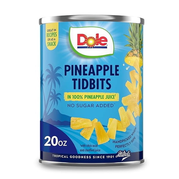 Dole Canned Fruit, Pineapple Tidbits in 100% Pineapple Juice, Gluten Free, Pantry Staples, 20 Oz, Packaging May