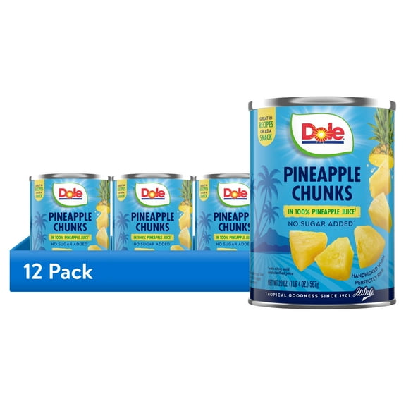 (12 pack) Dole Pineapple Chunks in 100% Pineapple Juice, 20 oz Can