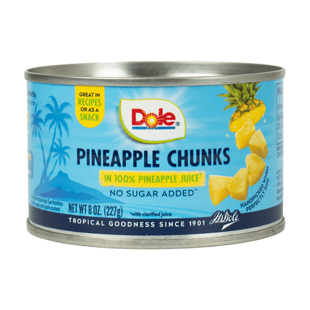 Dole Canned Pineapple Chunks in 100% Pineapple Juice, 8 oz, Shelf Stable, Aluminum Can