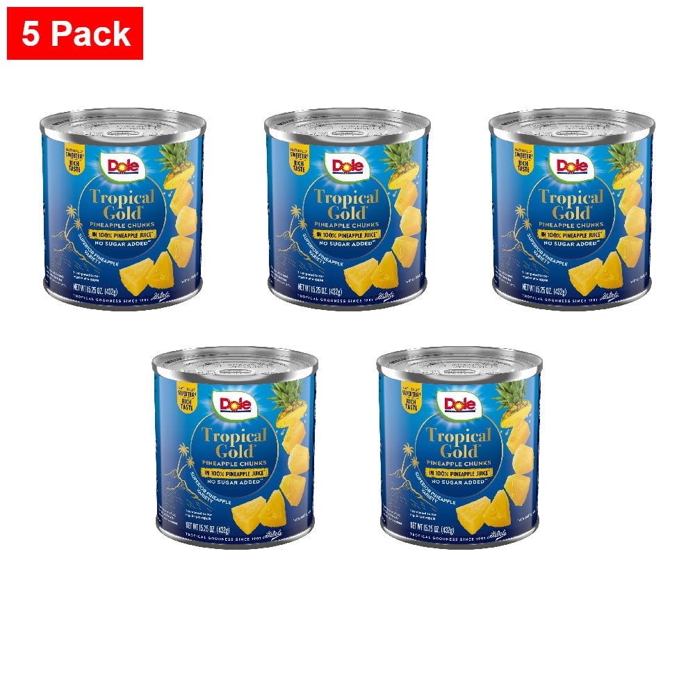 Dole Canned Tropical Gold Pineapple Chunks in 100% Pineapple Juice 15.25 oz - 5 Pack