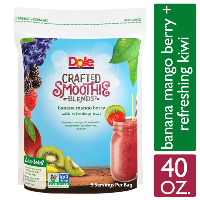 Dole Crafted Smoothie Blends Frozen Banana Mango Berry with Refreshing Kiwi, 40 oz Bag