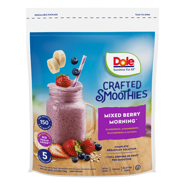 Dole Crafted Smoothie Blends Frozen Mixed Berry Oatmeal Blend, 40 oz