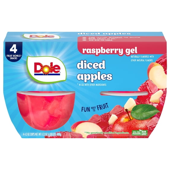 Dole Fruit Bowls Diced Apples in Raspberry Gel, 4.3 oz cups (4 pack)
