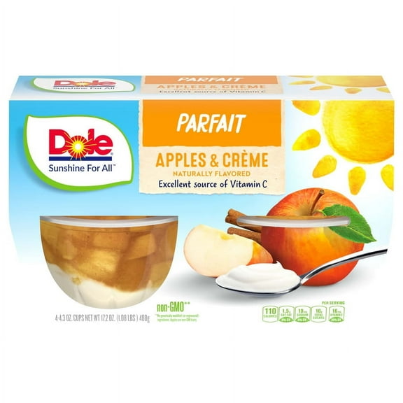 Dole Fruit Bowls Apples and Crème Parfait, 4.3 oz Cups (4 Pack)
