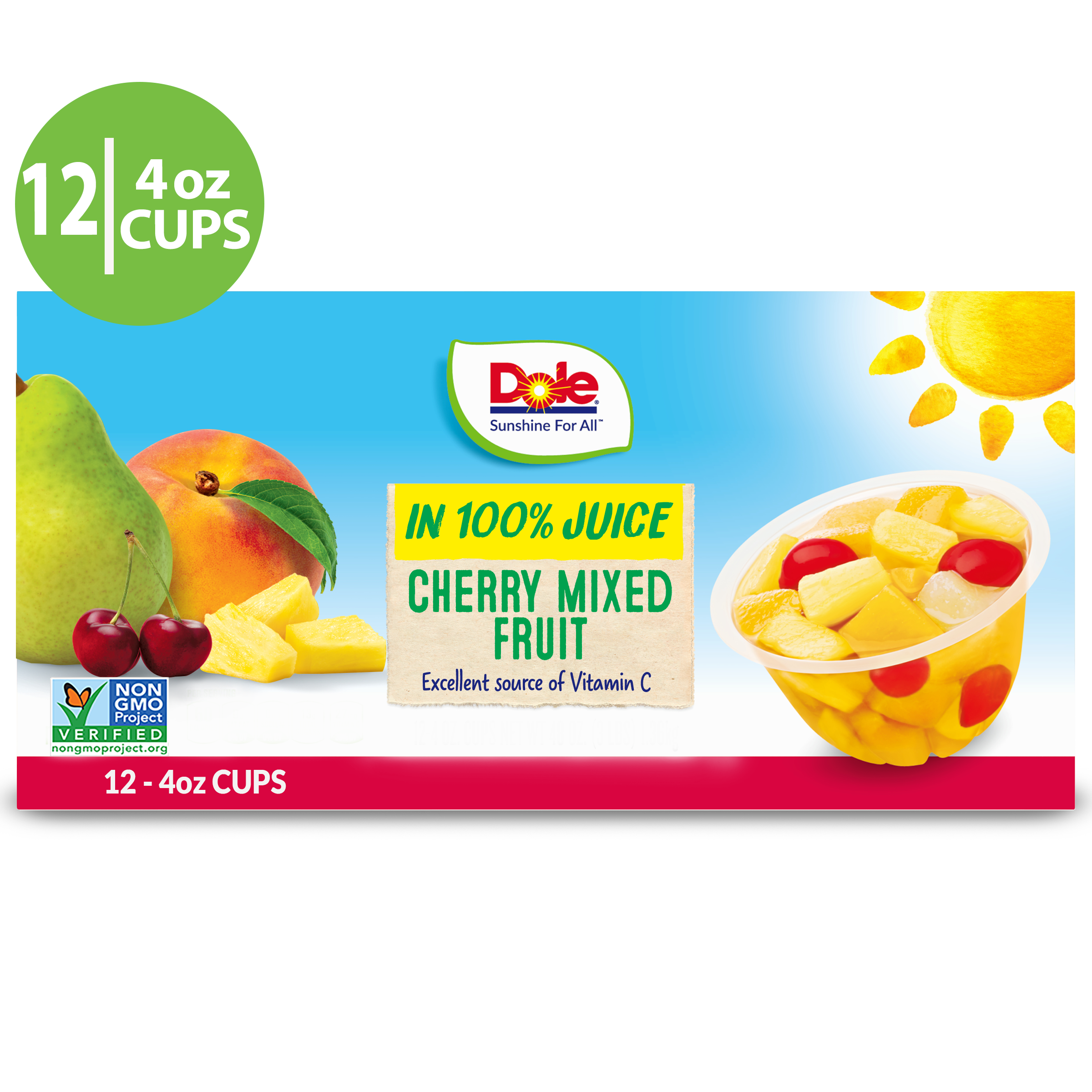 Dole Fruit Bowls Cherry Mixed Fruit in 100% Fruit Juice, 4 oz (12 Cups) - image 1 of 10