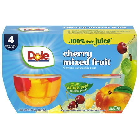 Dole Fruit Bowls Cherry Mixed Fruit in 100% Fruit Juice, 4 oz Cups (4 Pack)