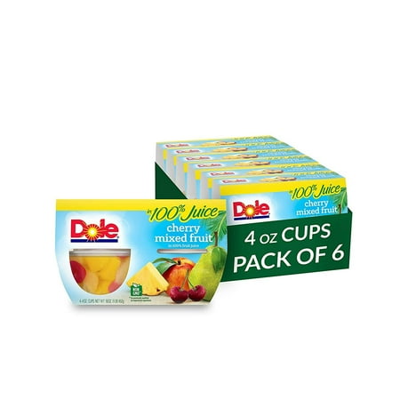 Dole Fruit Bowls Cherry Mixed Fruit in 100% Juice, Gluten Free Healthy Snack, 4 Oz, 24 Total Cups