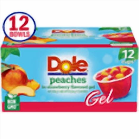 Dole Fruit Bowls Diced Peaches in Strawberry Gel, 4.3 oz (12 Cups)-Pack Of 6