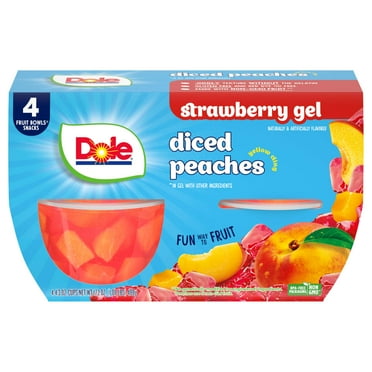 Dole Fruit Bowls Diced Peaches in Strawberry Gel, 4.3 oz Cups (4 Pack)