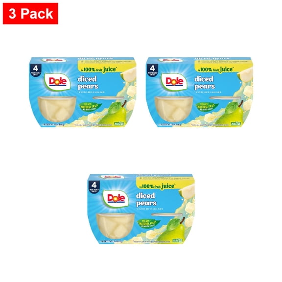 Dole Fruit Bowls Diced Pears In 100% Fruit Juice Cups 4 ct / 4 oz - 3 Pack