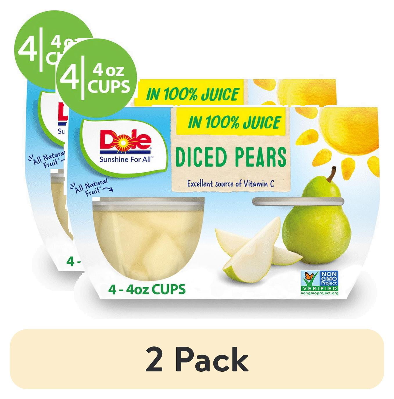 (2 pack) Dole Fruit Bowls Diced Pears in 100% Fruit Juice, 4 oz Cups (4 Pack)