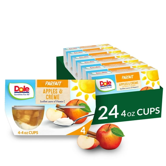 Dole Fruit Bowls Low ESF27 Fat Apples & Creme Parfait Snacks, 4oz 24 Total Cups, Gluten & Dairy Free, Bulk Lunch Snacks for Kids & Adults