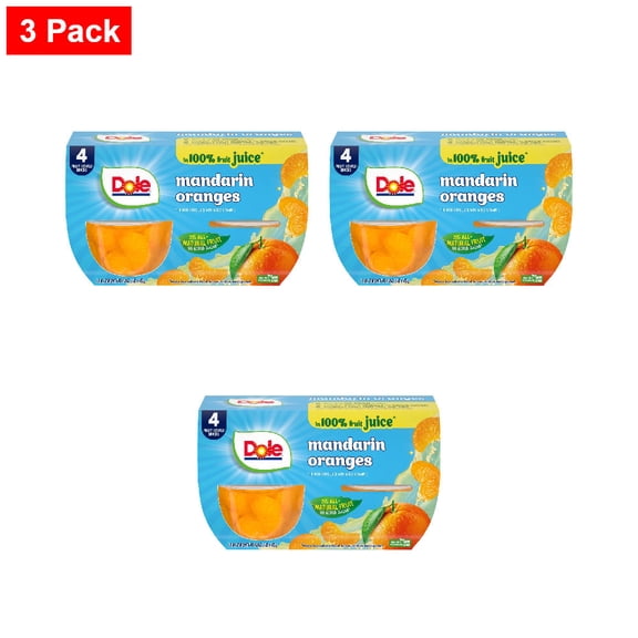 Dole Fruit Bowls Mandarin Oranges In 100% Fruit Juice Cups 4 ct / 4 oz - 3 Pack