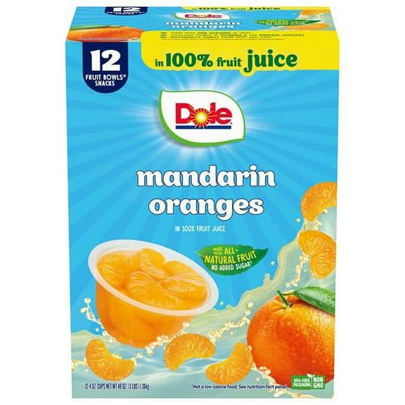 Dole Fruit Bowls Mandarin Oranges In 100% Juice Snacks, 4Oz 12 Total Cups, Gluten & Dairy Free, Bulk Lunch Snacks For Kids & Adults - Pack of 2